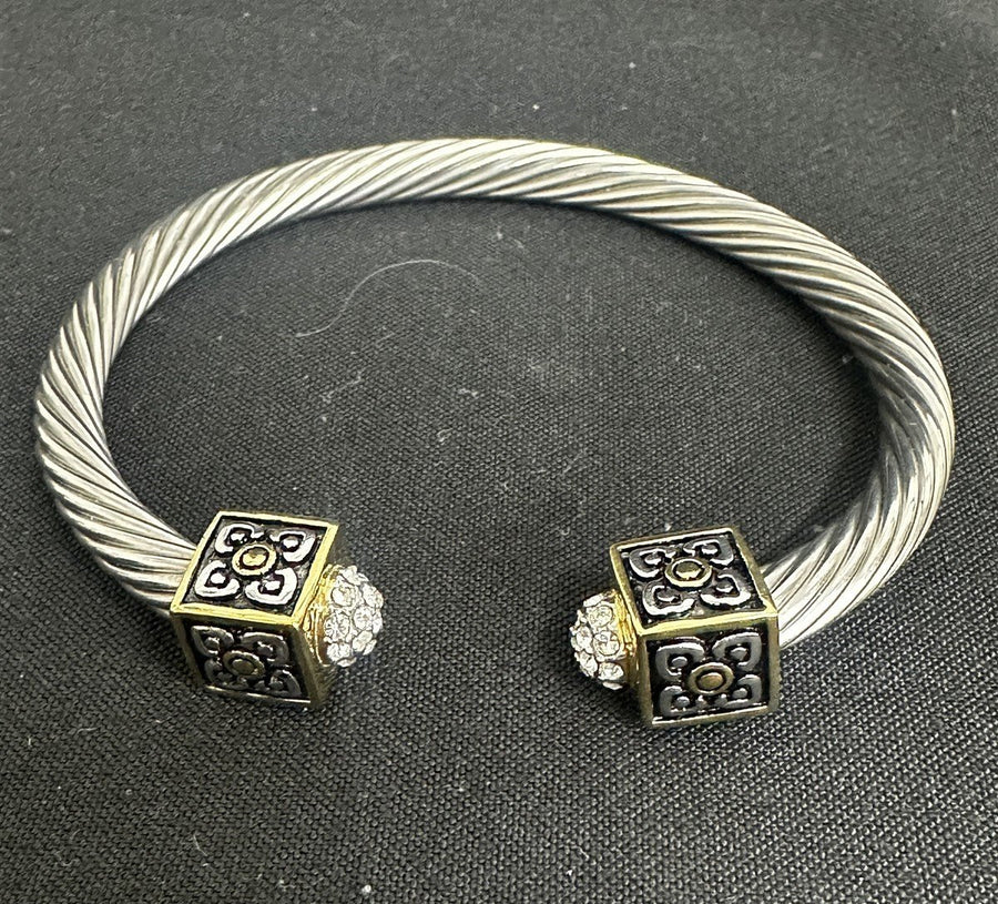 Vintage DSMK Stainless Steel Twisted Cuff Two Toned Block Bracelet