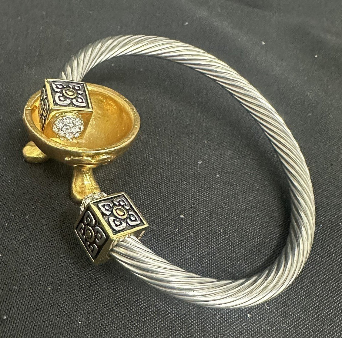 Vintage DSMK Stainless Steel Twisted Cuff Two Toned Block Bracelet