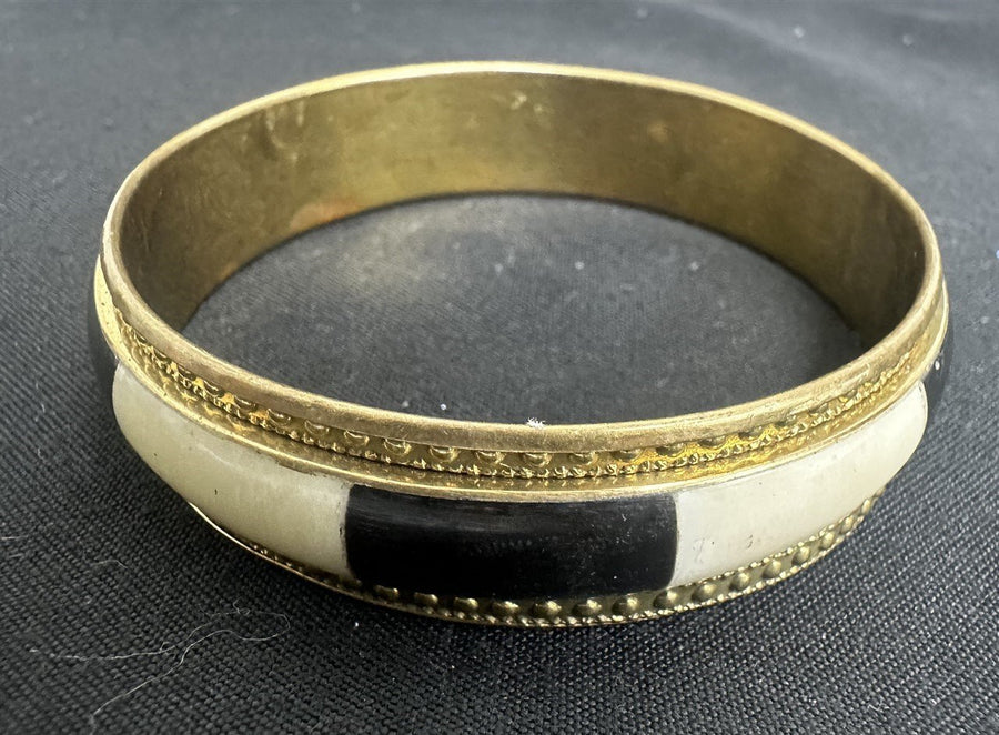 Vintage Brass and Bone Bangle Bracelet