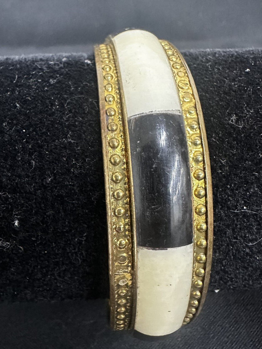 Vintage Brass and Bone Bangle Bracelet
