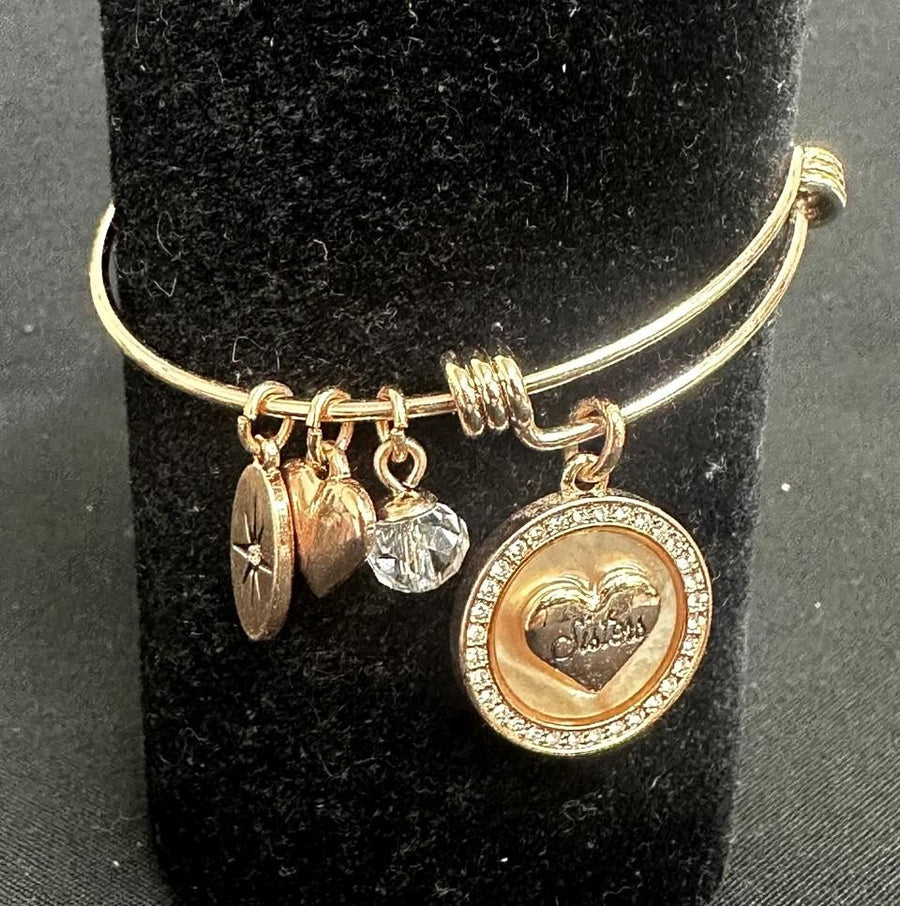 Believe By Brilliance Rose Gold Sisters Charm Bangle Bracelet
