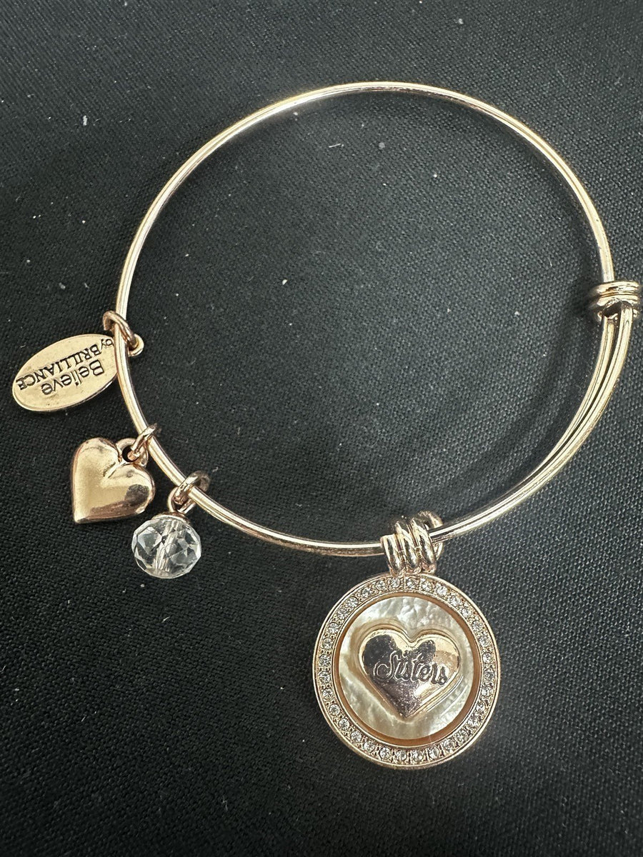 Believe By Brilliance Rose Gold Sisters Charm Bangle Bracelet