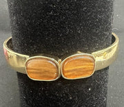 Gold-toned Clamp Bangle Bracelet With Tigers-Eye-Like Stones