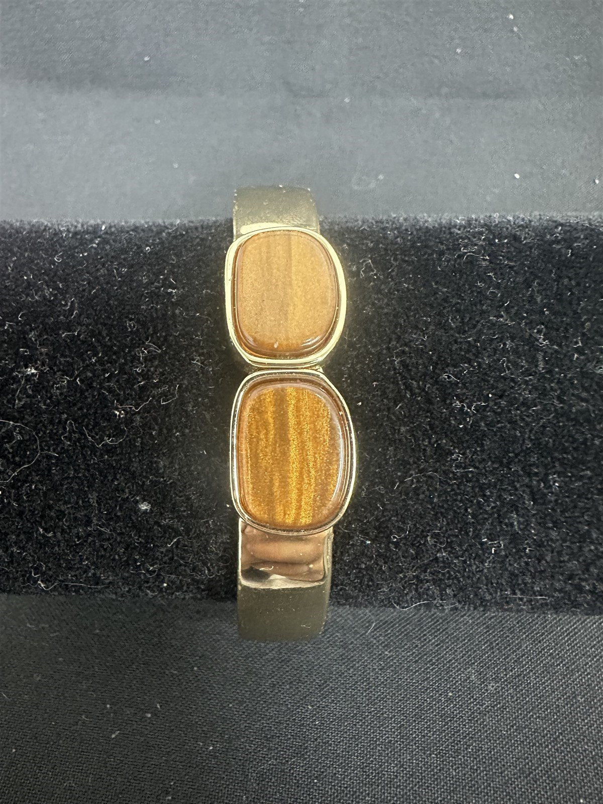 Gold-toned Clamp Bangle Bracelet With Tigers-Eye-Like Stones