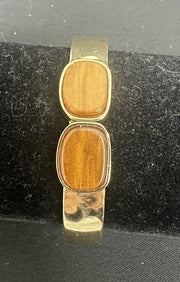 Gold-toned Clamp Bangle Bracelet With Tigers-Eye-Like Stones