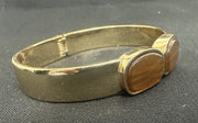 Gold-toned Clamp Bangle Bracelet With Tigers-Eye-Like Stones