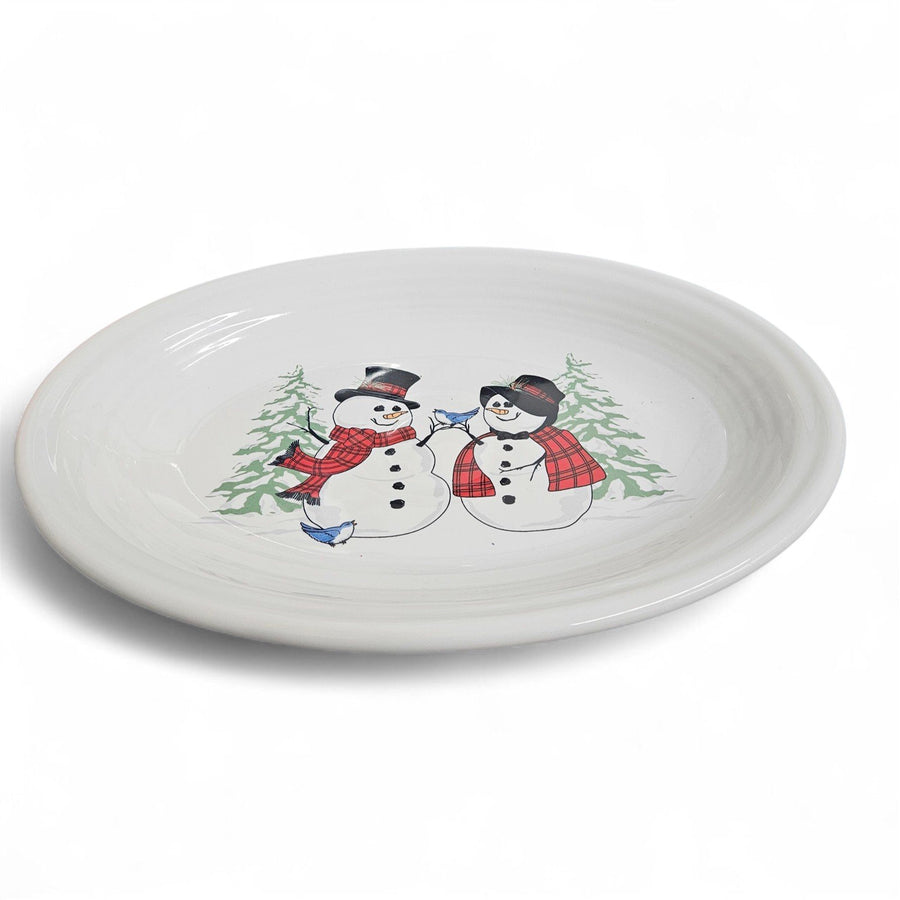 Fiesta - White Snowman And Lady Christmas Medium Oval Serving Platter HLC
