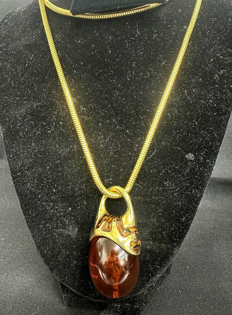 Vintage Baltic Amber Egg Shaped Pendant With Gold Plated Loop/Base