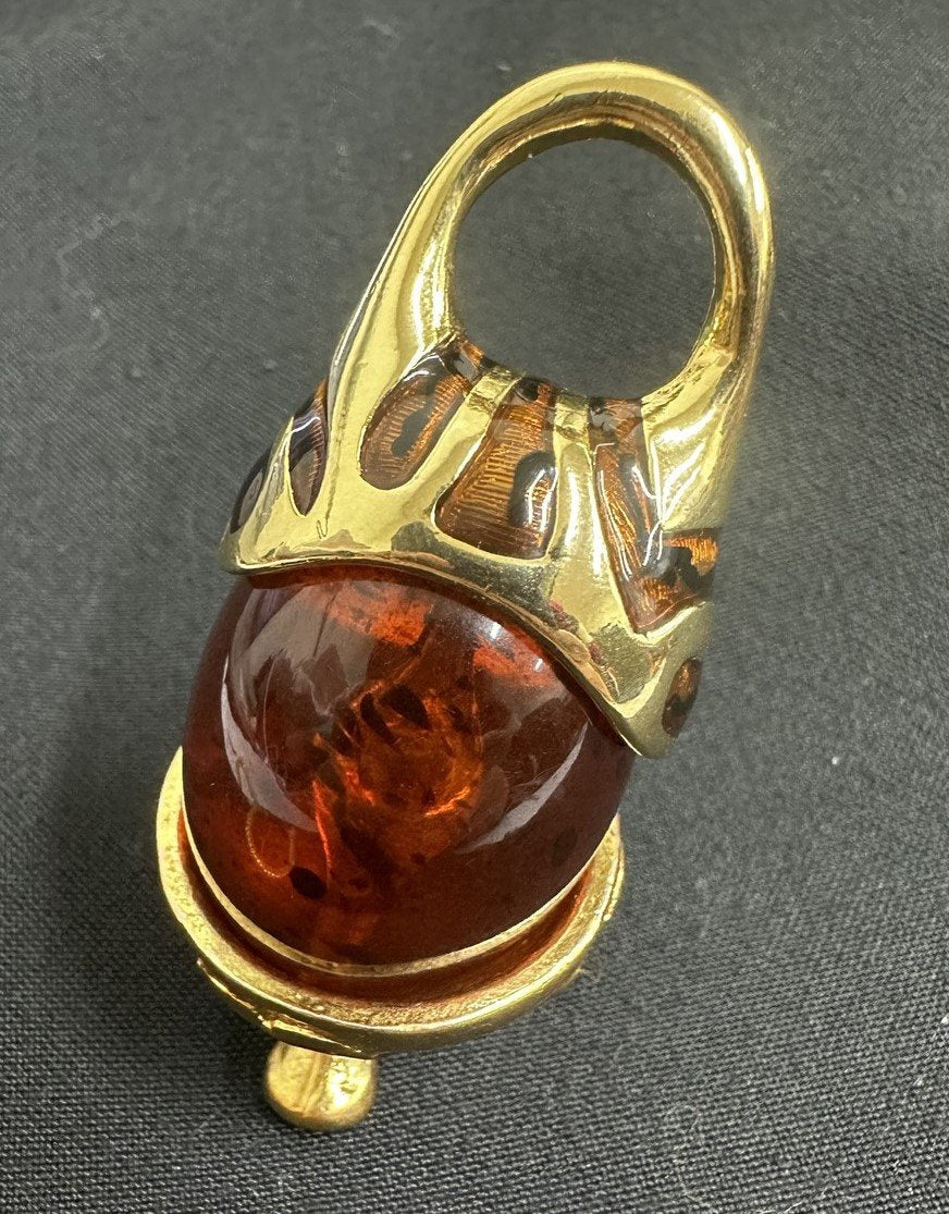 Vintage Baltic Amber Egg Shaped Pendant With Gold Plated Loop/Base