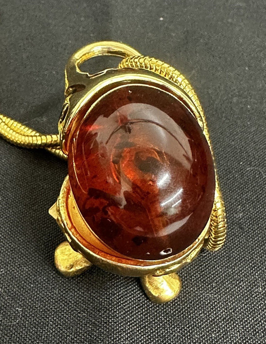 Vintage Baltic Amber Egg Shaped Pendant With Gold Plated Loop/Base