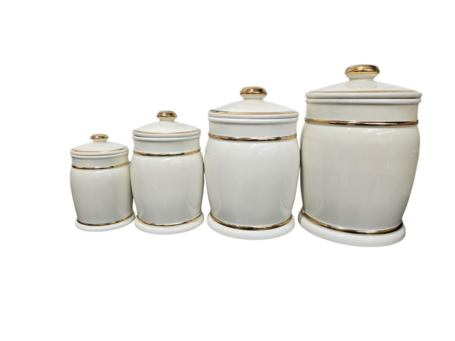 Danbury Mint Hummel ivory, gold canisters "Little goat & In time" - 4 piece set