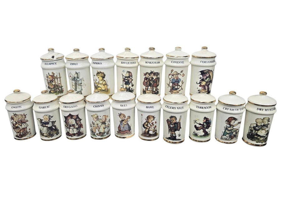 Hummel White Ivory Gold Trimmed Ceramic 1987 17 Count Jar & Lid Set Spice Jars