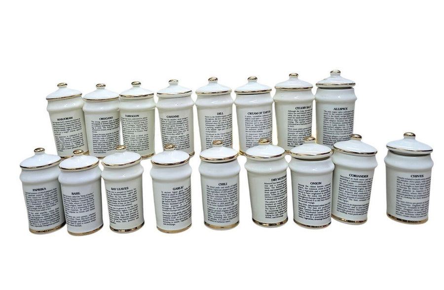 Hummel White Ivory Gold Trimmed Ceramic 1987 17 Count Jar & Lid Set Spice Jars