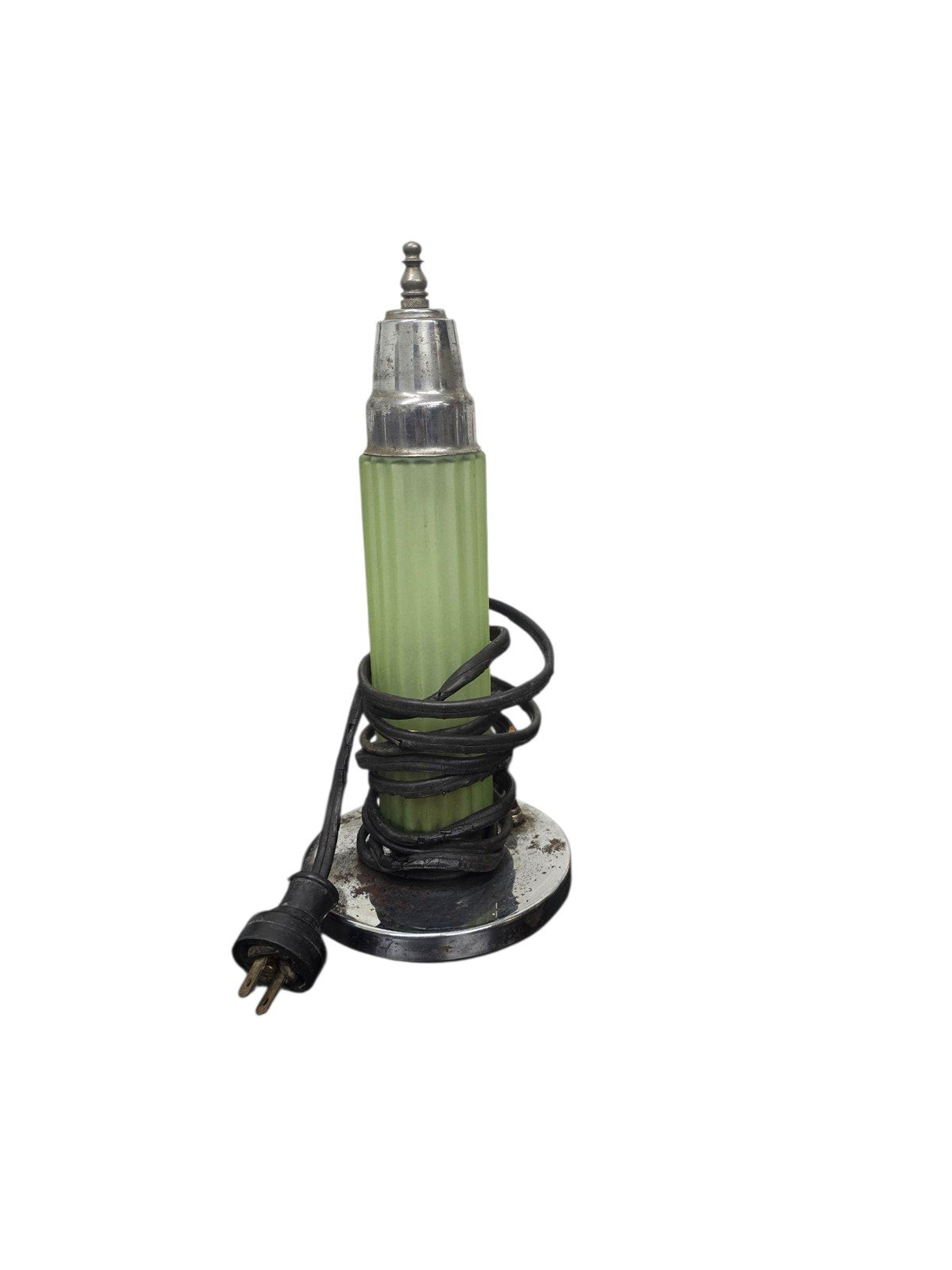 1925 Vintage Art Deco Frosted Green Glass Skyscraper bullet Torpedo Lamp
