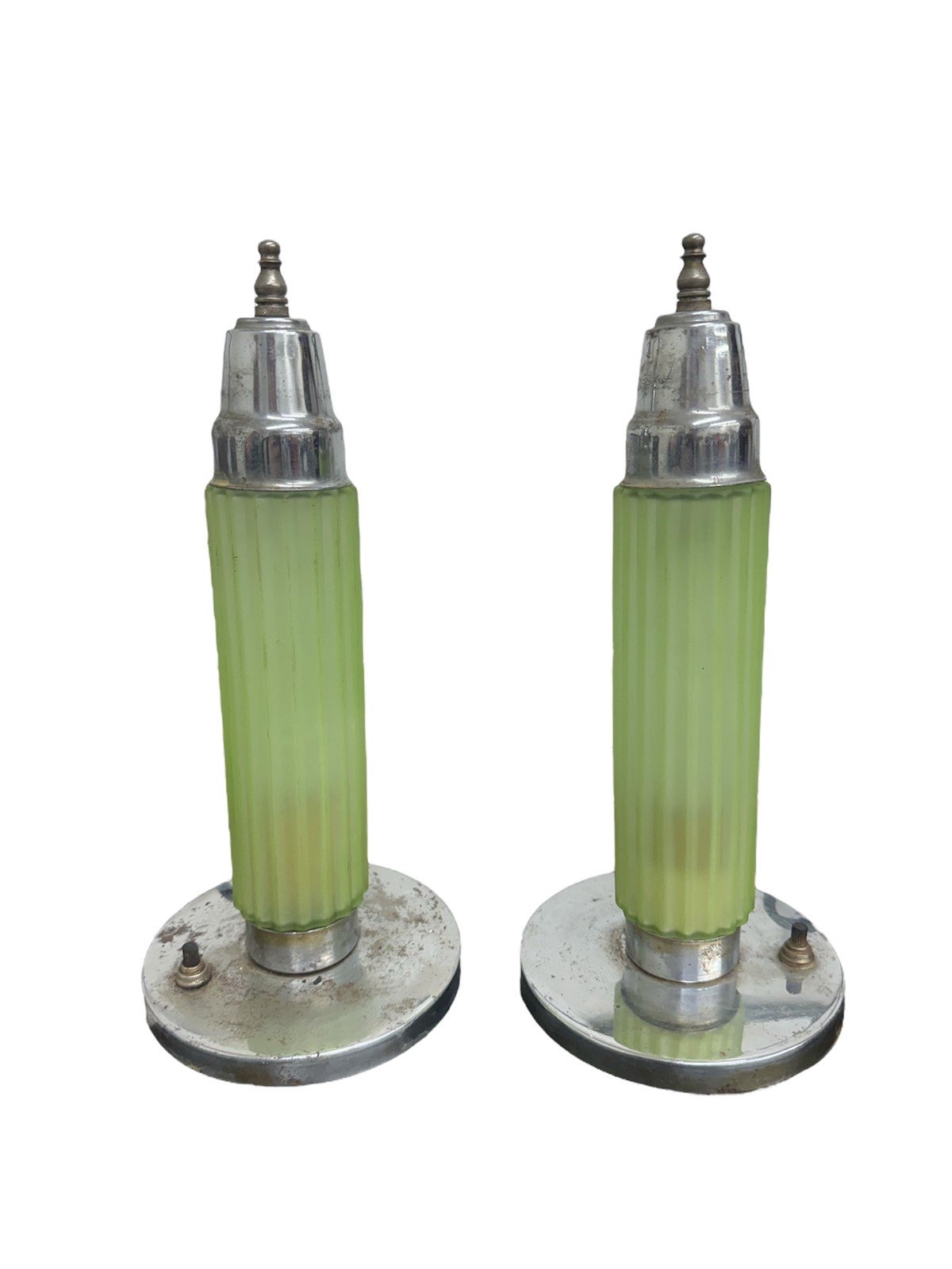 Rare Antique Art Deco Vaseline Glass Torpedo Skyscraper Lamp | READ DISCRIPTION