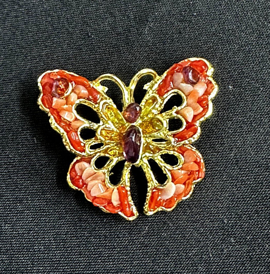 Crystal Adorned Gold-toned Butterfly Brooch Pendant