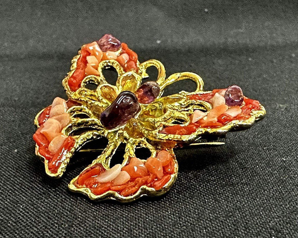 Crystal Adorned Gold-toned Butterfly Brooch Pendant