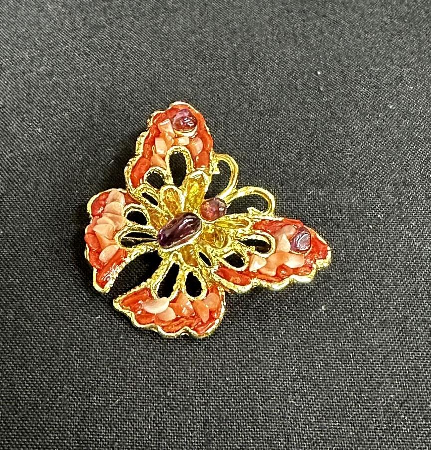 Crystal Adorned Gold-toned Butterfly Brooch Pendant