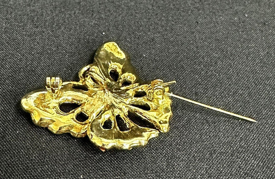 Crystal Adorned Gold-toned Butterfly Brooch Pendant