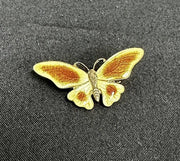 Enamel Yellow and Brown Metal Butterfly Brooch