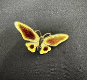 Enamel Yellow and Brown Metal Butterfly Brooch