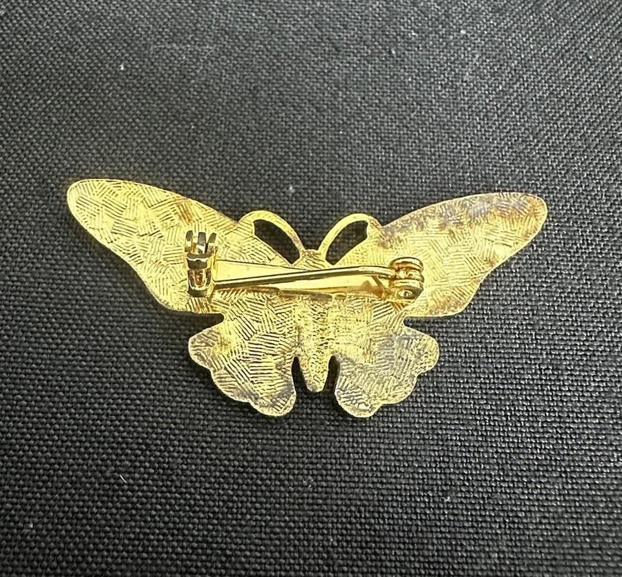 Enamel Yellow and Brown Metal Butterfly Brooch