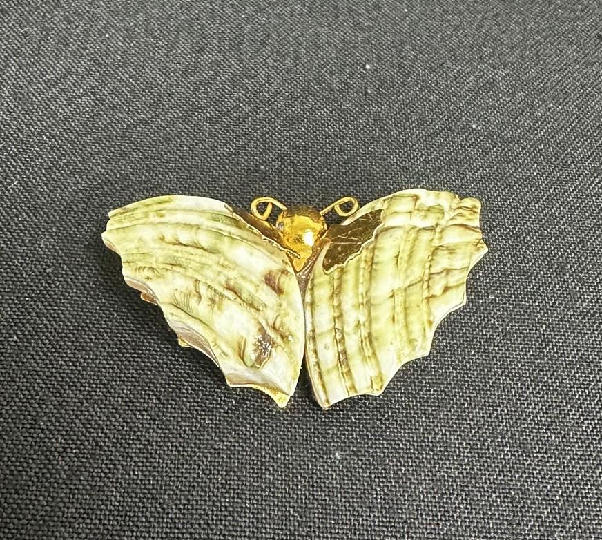 Handmade Gold-toned Butterfly Green Marbled Seashell Brooch