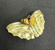 Handmade Gold-toned Butterfly Green Marbled Seashell Brooch