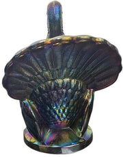 L.E Smith amethyst oil spill glass turkey on nest covered dish jar