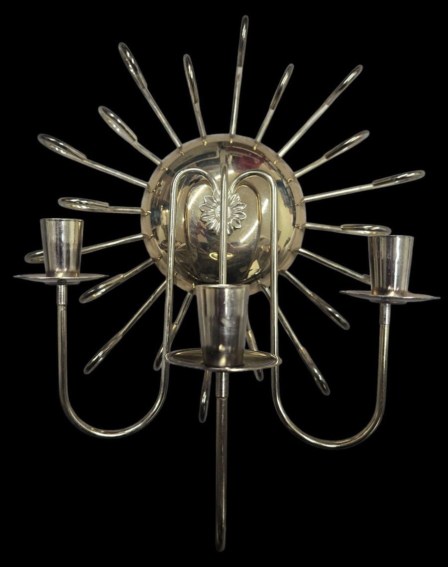 Sunflower Decaled Golden Brass Sconce Candle Holder 2 Set