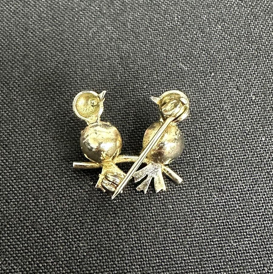 Unique Genuine Vintage Pearl Bird Duo Brooch