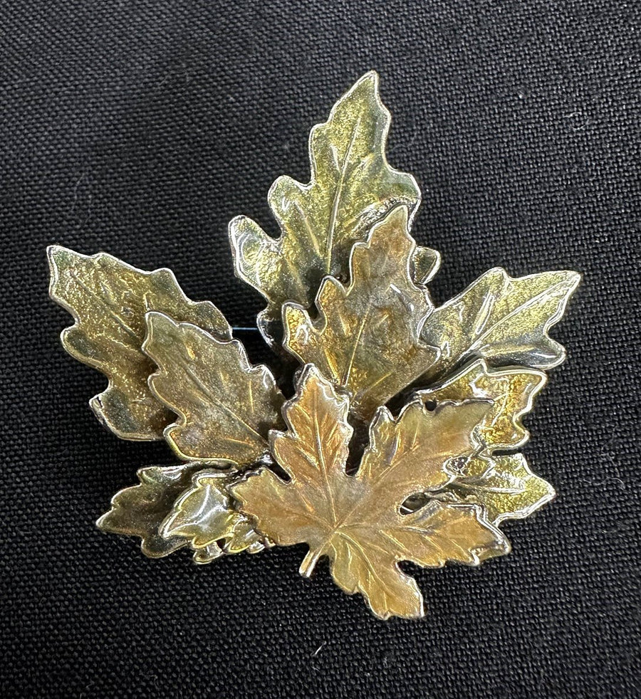Stacked Vintage Enamel Maple Leaf Trio Brooch
