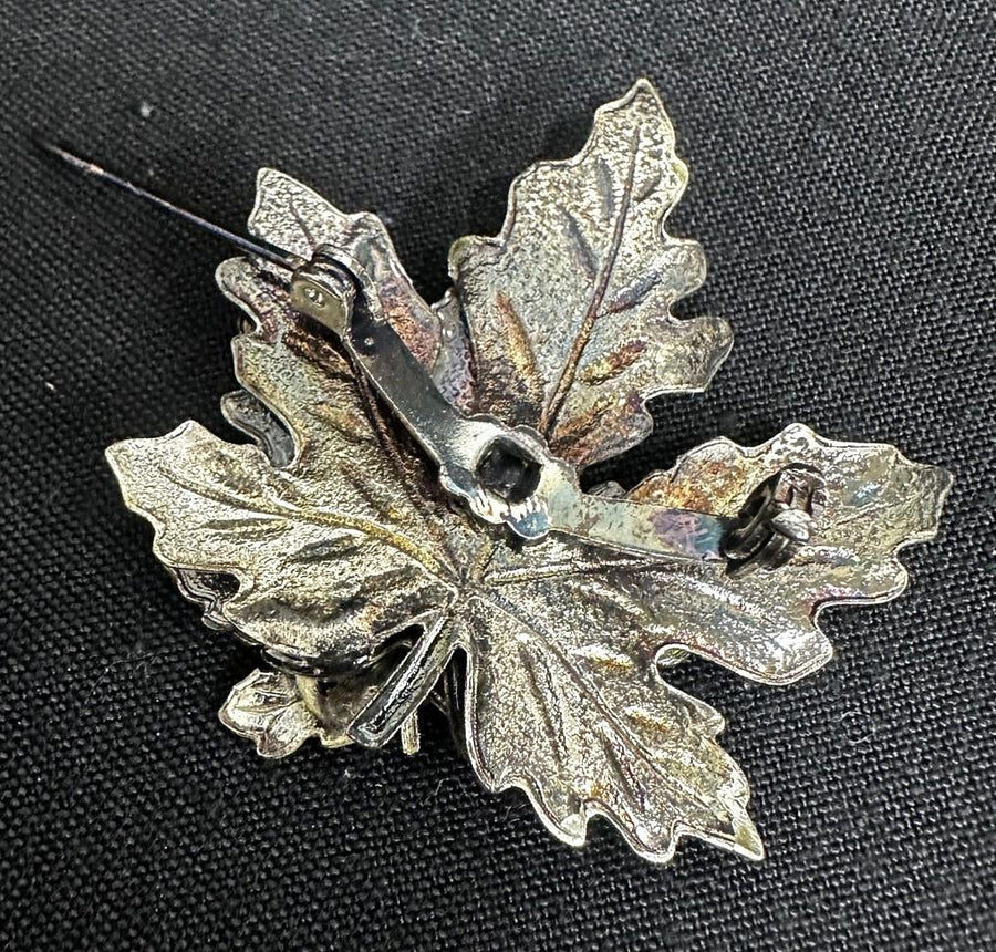 Stacked Vintage Enamel Maple Leaf Trio Brooch