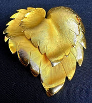 Brushed Gold-Toned Stacked Botanical Leaf Brooch Unsigned