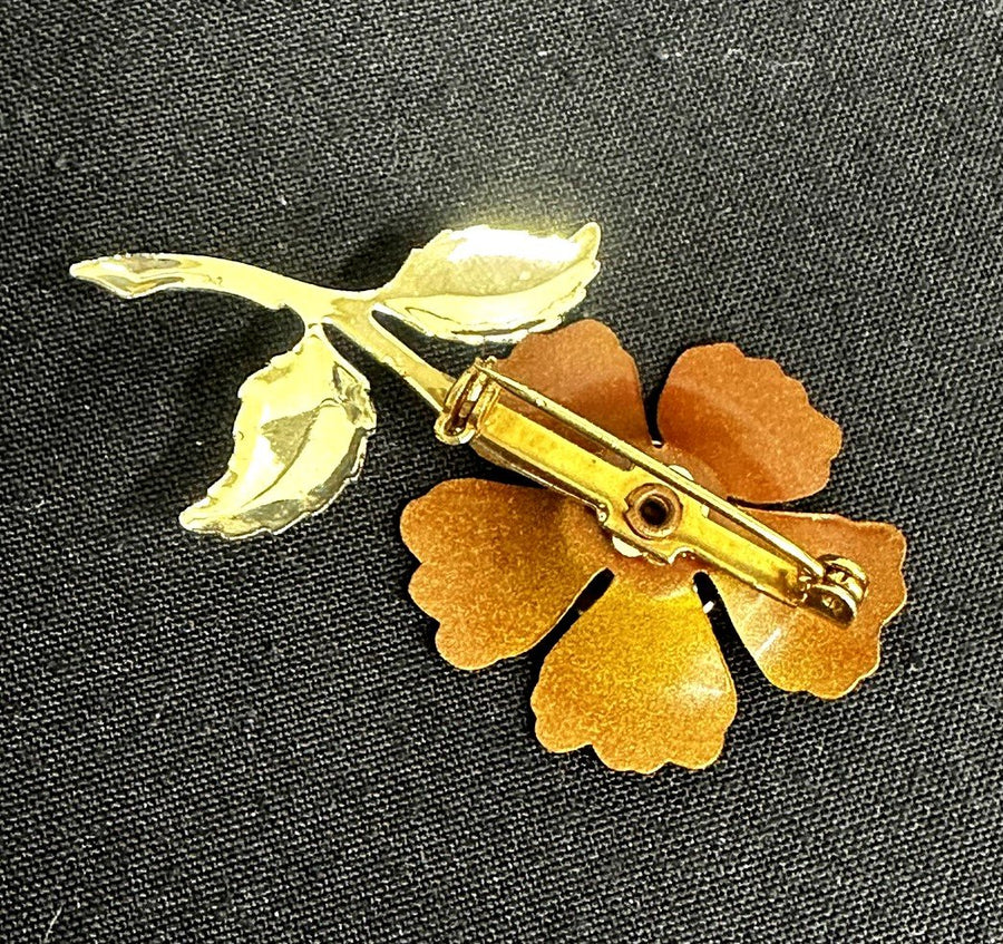 Unsigned Gold-Toned Dark Maroon Flower Brooch