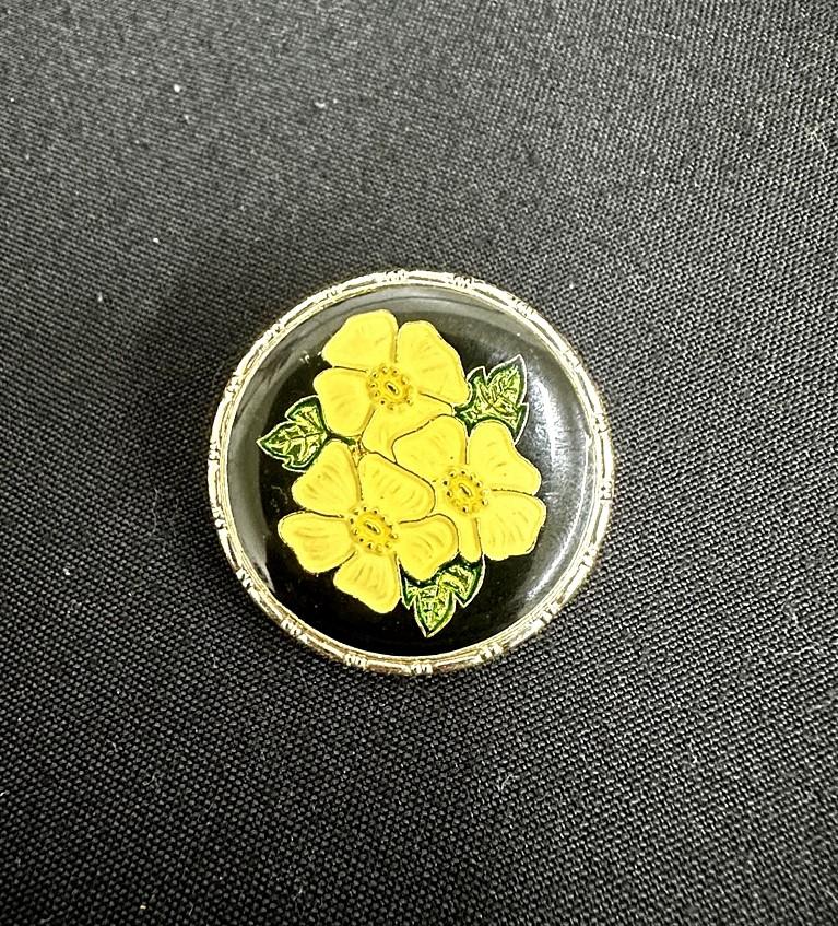Circular Vintage Enamel Floral Brooch Pin