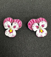 2x Gerry's Vintage Hand Painted Purple and White Pansy Flower Brooches