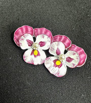 2x Gerry's Vintage Hand Painted Purple and White Pansy Flower Brooches