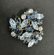 Blue Obsidian Domed Rhinestone Brooch Made In Austria