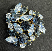 Blue Obsidian Domed Rhinestone Brooch Made In Austria