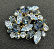 Blue Obsidian Domed Rhinestone Brooch Made In Austria
