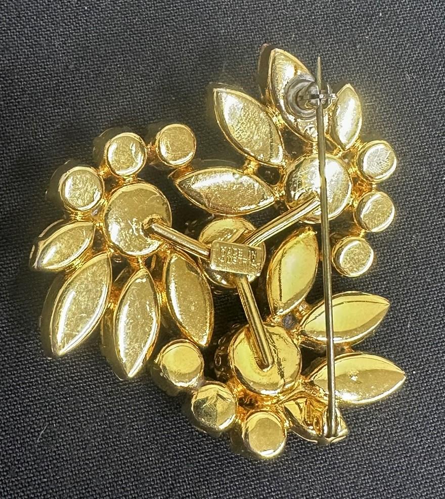 Blue Obsidian Domed Rhinestone Brooch Made In Austria