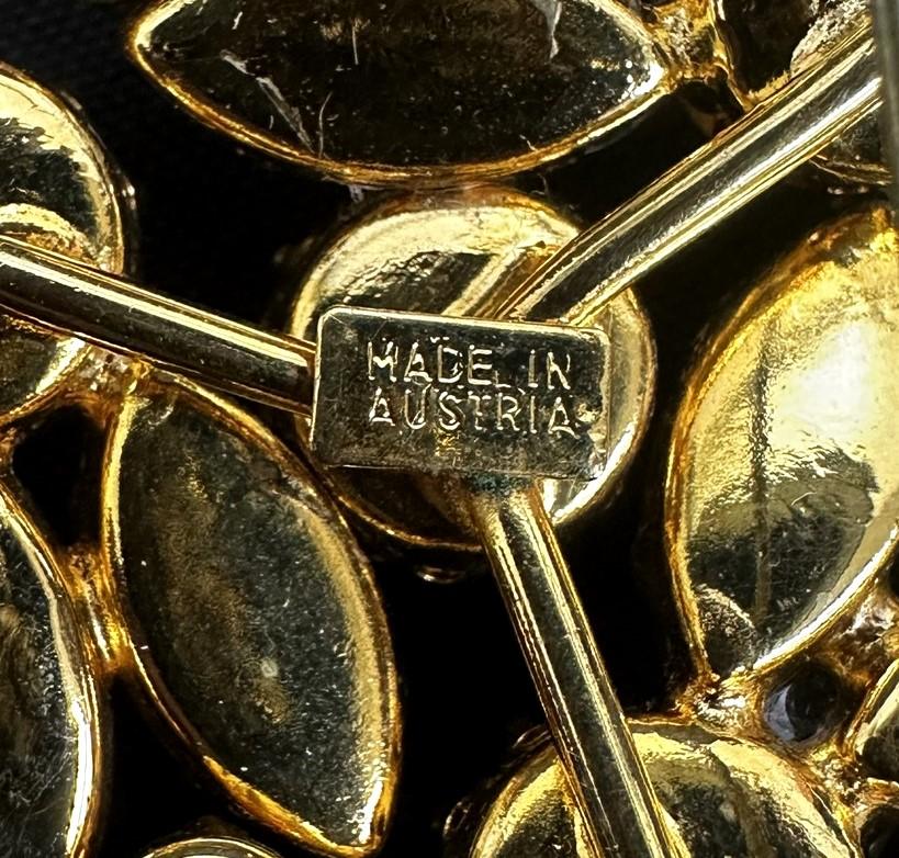 Blue Obsidian Domed Rhinestone Brooch Made In Austria