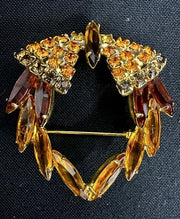 Orange Glass Manganese and Amber Vintage Wreath Brooch