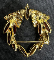 Orange Glass Manganese and Amber Vintage Wreath Brooch