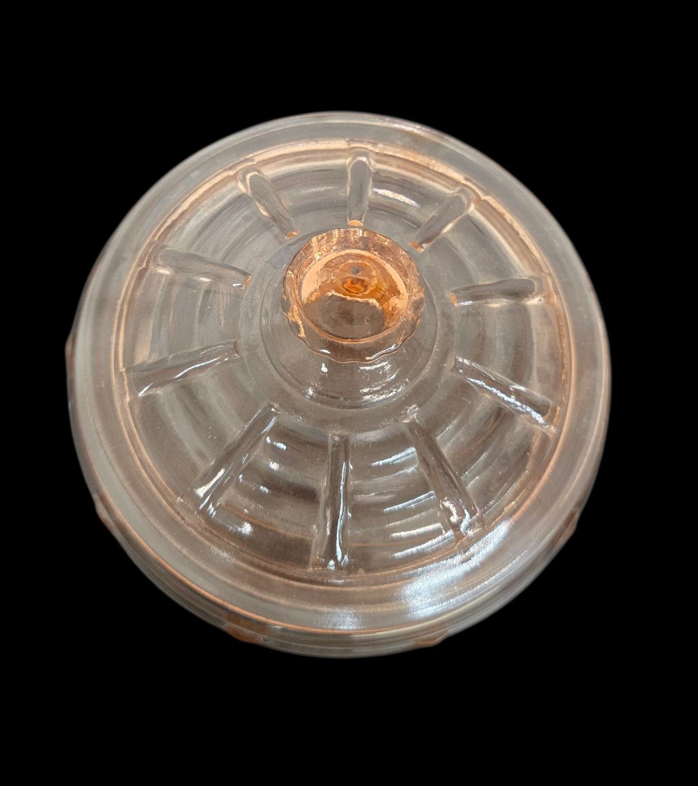 1930s Anchor Hocking Pink Ribbed Beehive Depression Glass Cookie Jar