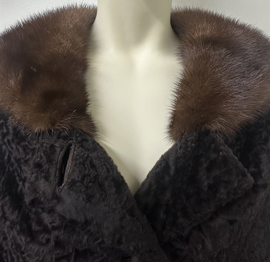 1950's Vintage McKelvey's Tailor Made Genuine Persian Lamb and Mink Pelt Coat