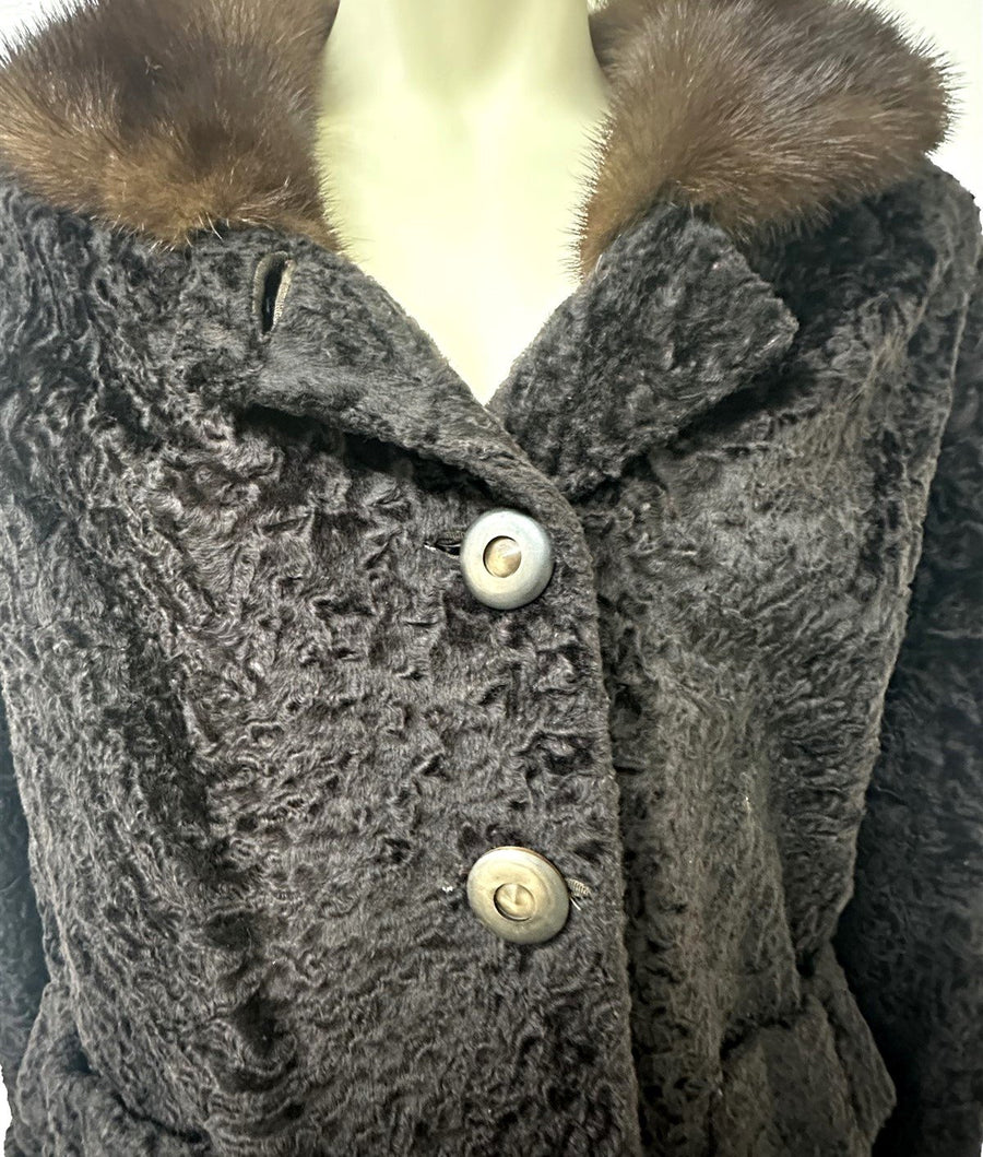 1950's Vintage McKelvey's Tailor Made Genuine Persian Lamb and Mink Pelt Coat