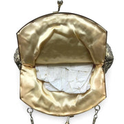 Floral Embroidered Satin Lined Vintage Golden Tapestry Kiss Lock Handbag