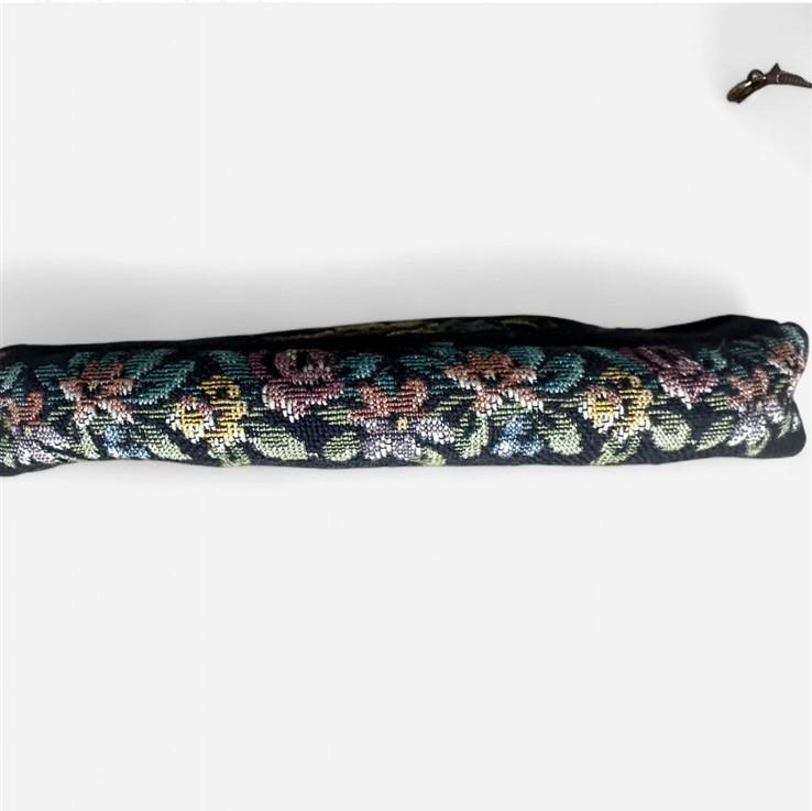 1950s Embroidered Floral Black Vintage Tapestry Satin Lined Clutch Purse